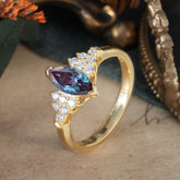 1CT Marquise Cut Alexandrite Cluster Engagement Anniversary Ring